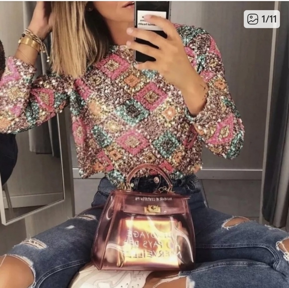 Zara Multicolor Sequin Blouse